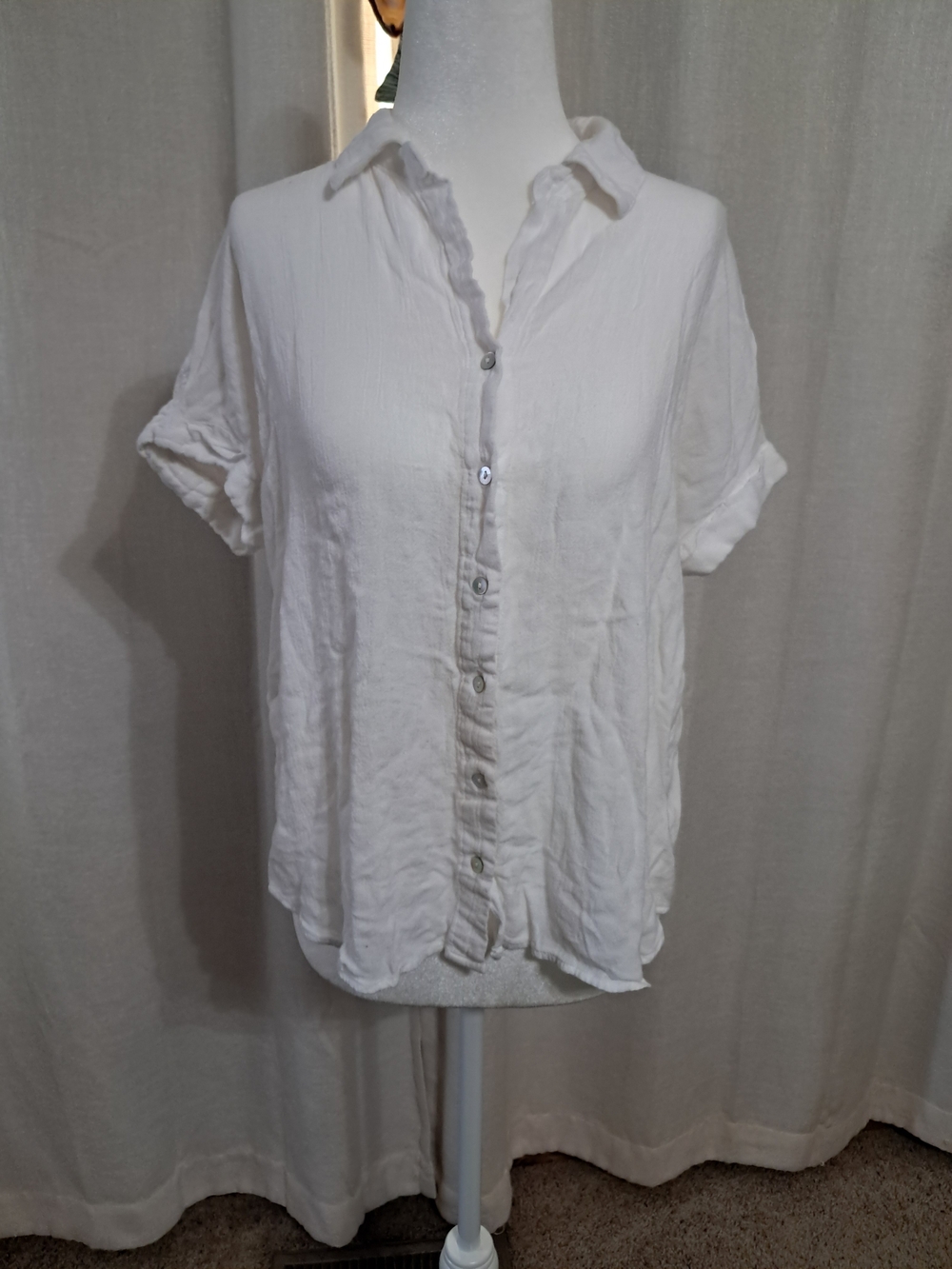 Classic White Button-Front Short Sleeve Women's Top